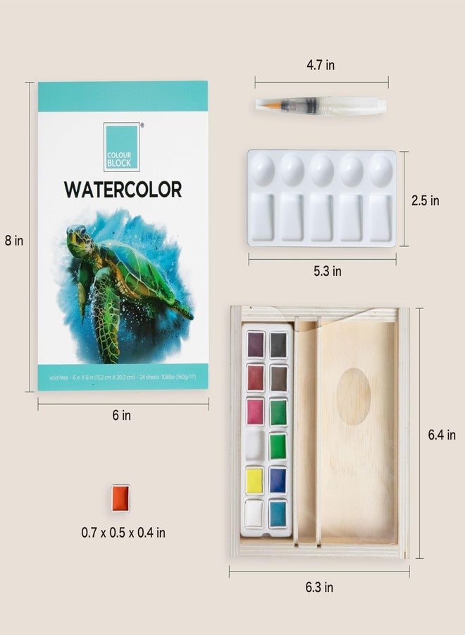 COLOUR BLOCK Watercolor Paint Set includes half pans, water brush, palettes, pad, wooden box, ideal for beginners, kids, adults, travel, gifts - Image 5