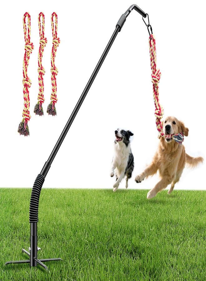 DESELL Tether Tug Outdoor Dog Rope Toy, Adjustment Height Upgraded Spring Pole, Includes 3 Chew Ropes, Interactive Tug of War Toy for Large Medium Small Dogs, Exercise Game in Yard, Lawn, Park - Image 1