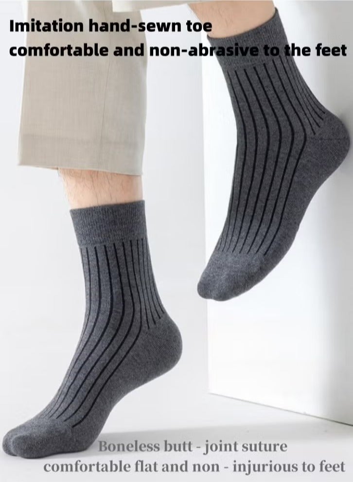 infino 5 أزواج من جوارب الرجال 100% قطن: جوارب منتصف الساق، جوارب رسمية، ممانعة للرطوبة، مناسبة لجميع الفصول، بنمط مخطط بمجموعة متنوعة من الألوان لارتداء رجال الأعمال الكاجوال. - Image 3