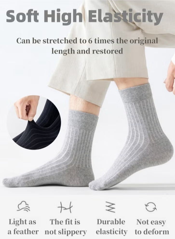 infino 5 أزواج من جوارب الرجال 100% قطن: جوارب منتصف الساق، جوارب رسمية، ممانعة للرطوبة، مناسبة لجميع الفصول، بنمط مخطط بمجموعة متنوعة من الألوان لارتداء رجال الأعمال الكاجوال. - Image 2