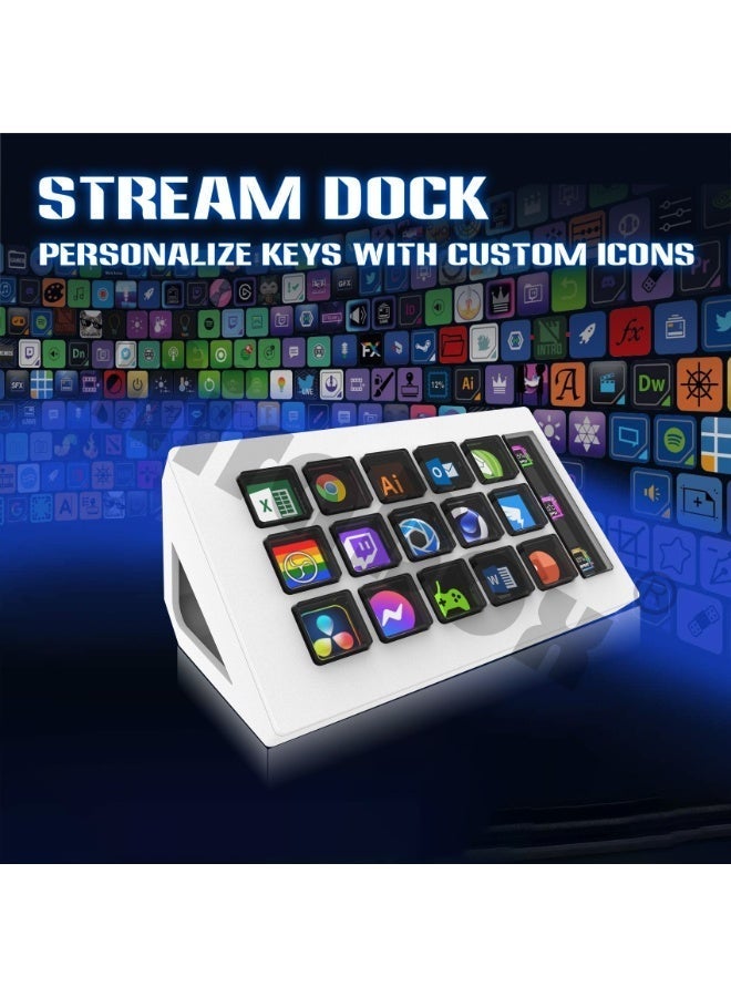 A 15-key LCD screen visual keyboard with customizable controllers, suitable for live streaming and content creation. A one-handed keyboard supporting Twitch/YouTube live streaming, compatible with PC/Mac, improving workflow (white). - Image 4