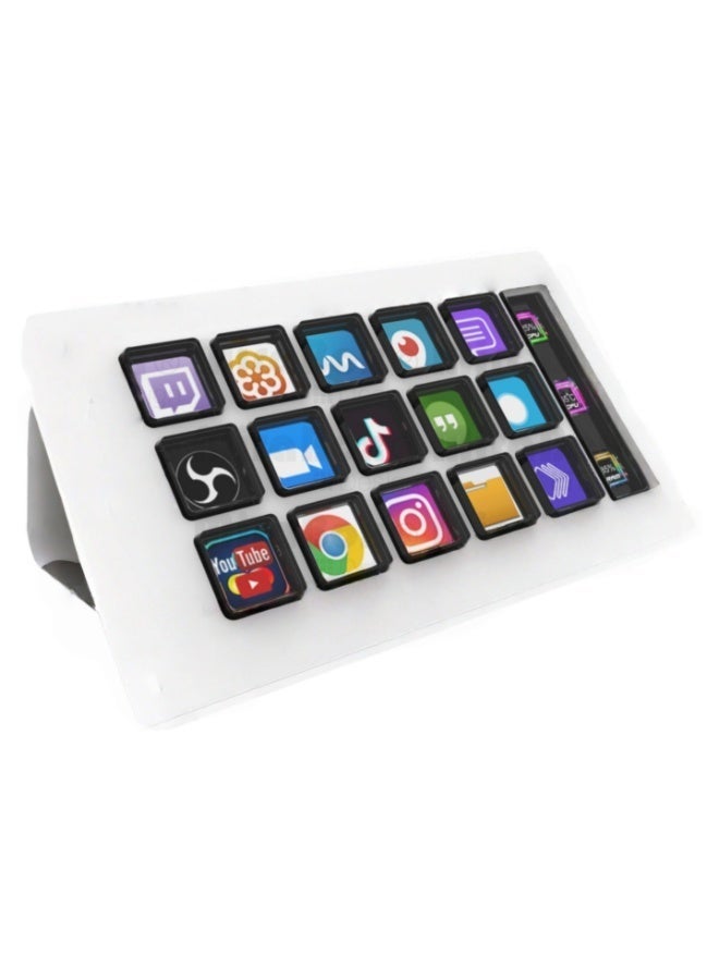 A 15-key LCD screen visual keyboard with customizable controllers, suitable for live streaming and content creation. A one-handed keyboard supporting Twitch/YouTube live streaming, compatible with PC/Mac, improving workflow (white). - Image 1