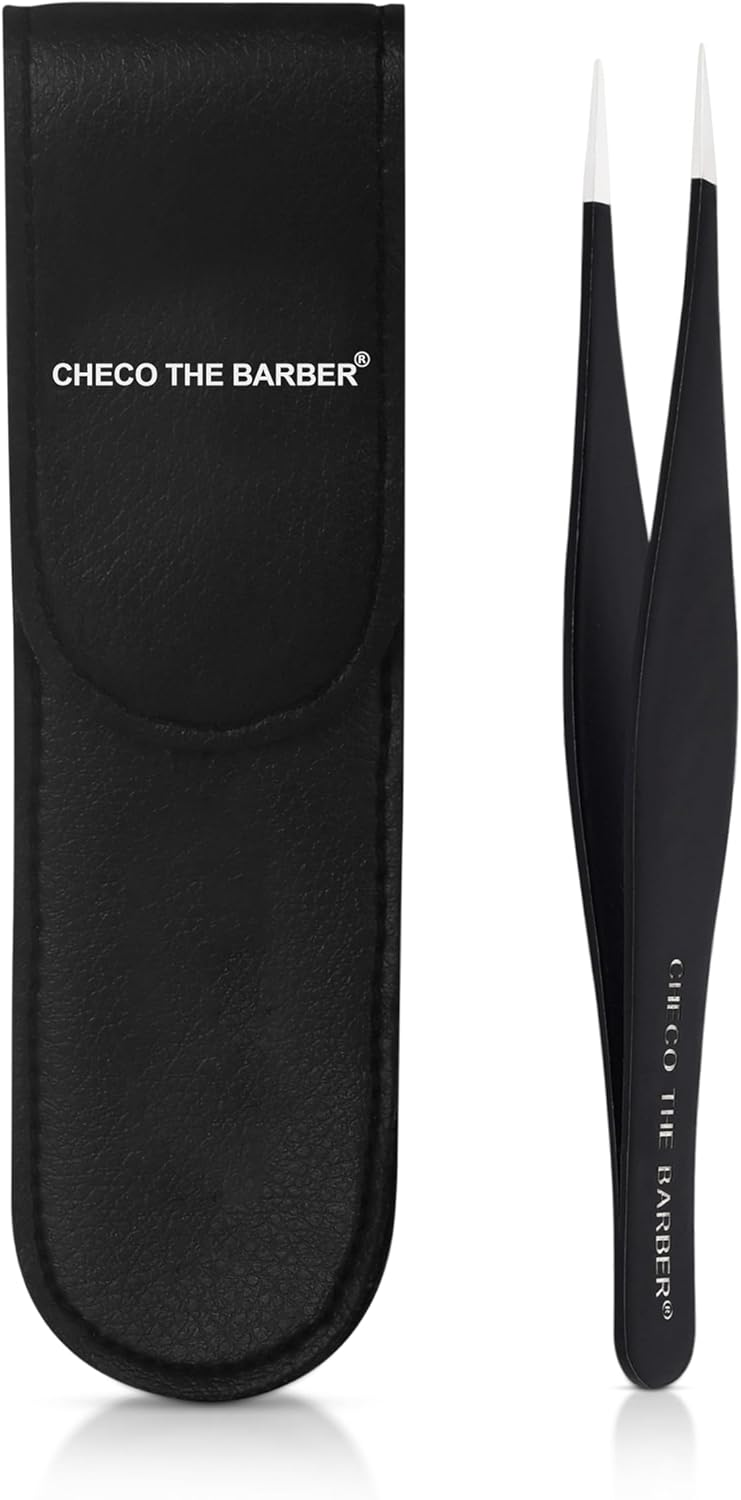 CHECO THE BARBER Pointed Tweezer: Stainless Steel Pointed Tweezer for Eyebrows, Facial Hair, Ingrown Hairs and splinters. (1PCS)