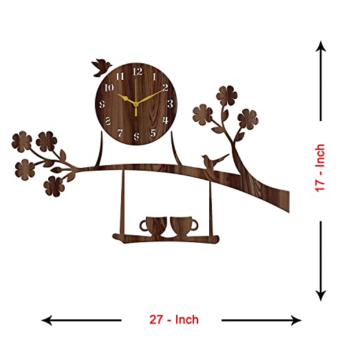 Freny Exim Wooden Mdf Tree Birds Coffee Cup On Julha Design Analog Wall Clock Without Glass (Brown, 43Cm X 68Cm)-058 - Image 4