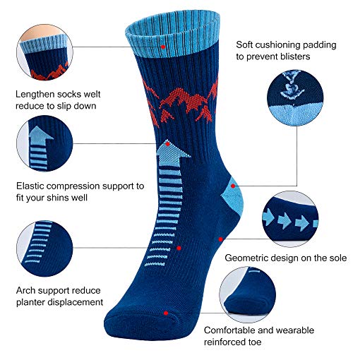 Time May Tell Mens Hiking Socks Moisture Wicking Cushion Crew Socks for Terkking,Outdoor Sports,Performance 3/4 Pack (Black,Brown,Blue (3 Pairs),US Size 6-9) - Image 4
