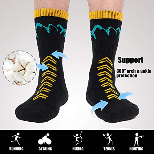 Time May Tell Mens Hiking Socks Moisture Wicking Cushion Crew Socks for Terkking,Outdoor Sports,Performance 3/4 Pack (Black,Brown,Blue (3 Pairs),US Size 6-9) - Image 2