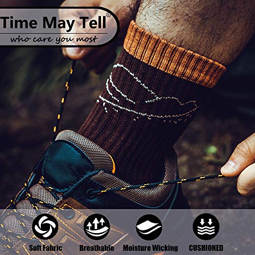 Time May Tell Mens Hiking Socks Moisture Wicking Cushion Crew Socks for Terkking,Outdoor Sports,Performance 3/4 Pack (Black,Brown,Blue (3 Pairs),US Size 6-9) - Image 3