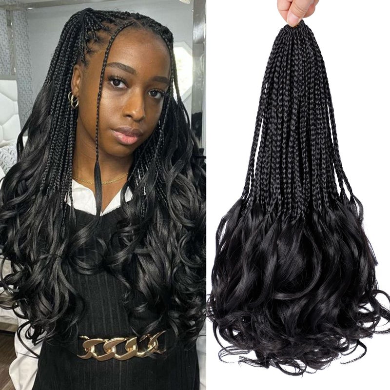 Dorsanee French Curl Crochet Braids 14 Inch 6 Packs Crochet Box Braids With Curly Ends Goddess Box Braids Crochet Hair Pre Looped French Curl Braiding Hair for Women 1B