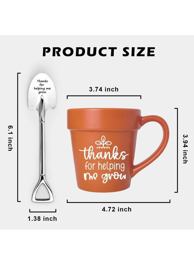 Lasimfa Teacher Appreciation Gifts, Funny Novelty Mug with Shovel Spoon, Back to School Gardening Garden Gifts for Teacher Mom, Thanks for Helping Me Grow - Image 3