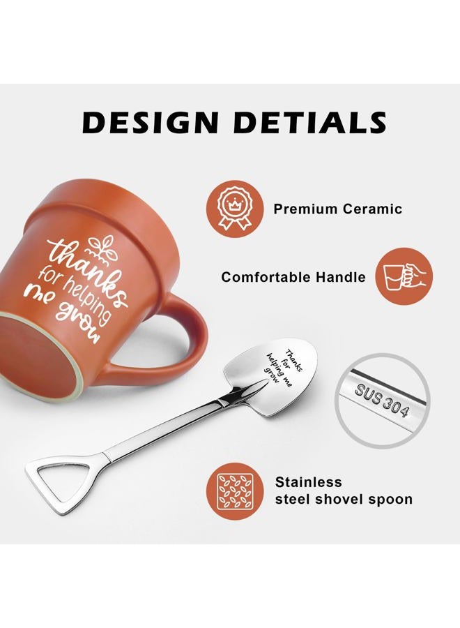 Lasimfa Teacher Appreciation Gifts, Funny Novelty Mug with Shovel Spoon, Back to School Gardening Garden Gifts for Teacher Mom, Thanks for Helping Me Grow - Image 2
