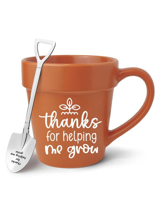Lasimfa Teacher Appreciation Gifts, Funny Novelty Mug with Shovel Spoon, Back to School Gardening Garden Gifts for Teacher Mom, Thanks for Helping Me Grow - Image 1