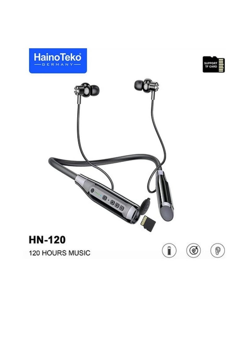 Haino Teko HN120 Bluetooth Neck Band Headphone 120 Hours Music With High Bass Sound Quality Super Clear Mic And TF Card Support Black - Image 2