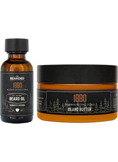 Live Bearded Live Bearded Beard Oil and Butter Grooming Kit - Made in the USA - All-Natural Ingredients with Shea, Argan, Jojoba - Growth Support | 1880 Scent - Bourbon, Bitters, Citrus 