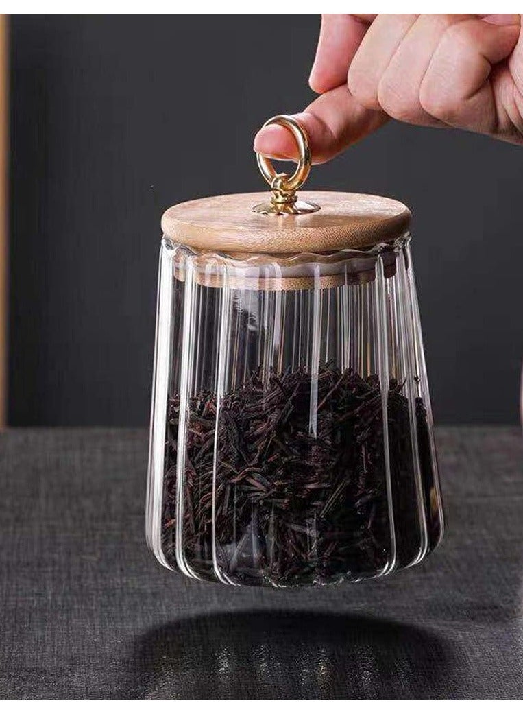1Chase 600 ML Borosilicate Glass Food Storage Jar With Airtight Bamboo Lid and Metal Handle,  To Store Tea, Coffee Beans, Candy, Spices, Biscuits etc, Conical Shape - Image 3