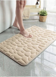 Kutis 1-Piece Bathroom Non-slip Bath Rug Stone Textured Floor Mat Velvet Fabric Camel 60x40 Centimeter  - Image 1