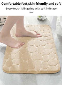 Kutis 1-Piece Bathroom Non-slip Bath Rug Stone Textured Floor Mat Velvet Fabric Camel 60x40 Centimeter  - Image 3
