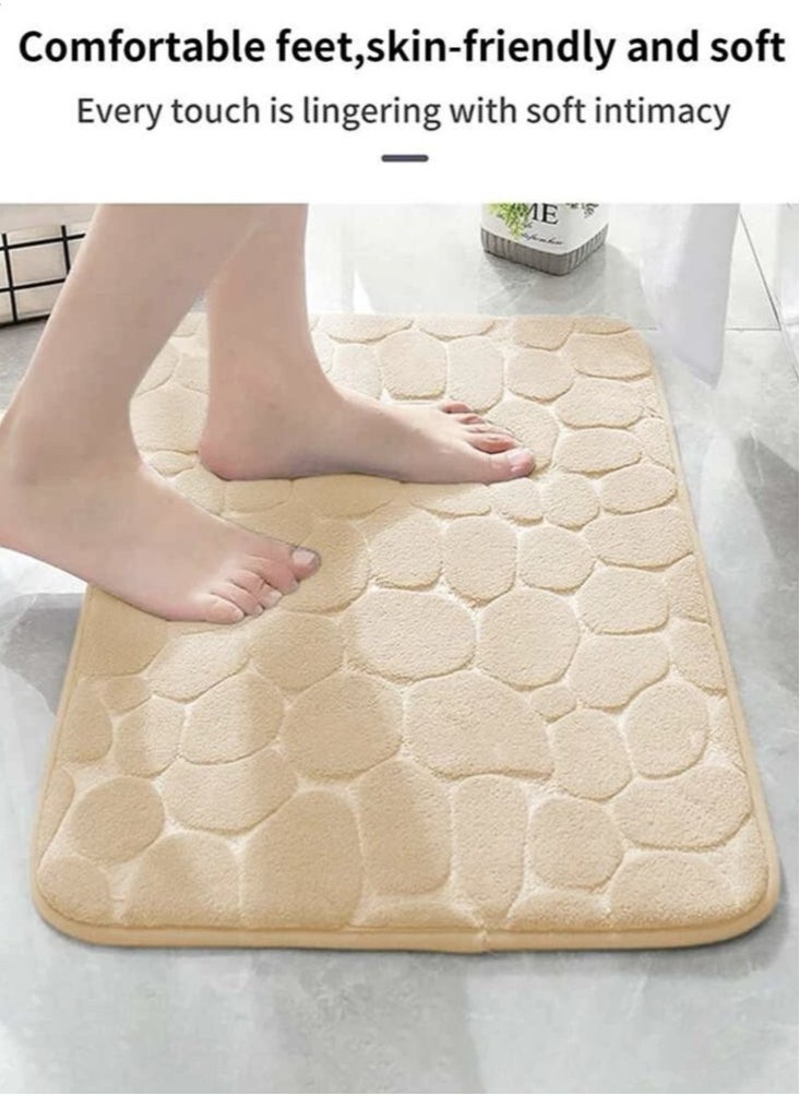 Kutis 1-Piece Bathroom Non-slip Bath Rug Stone Textured Floor Mat Velvet Fabric Camel 60x40 Centimeter  - Image 3