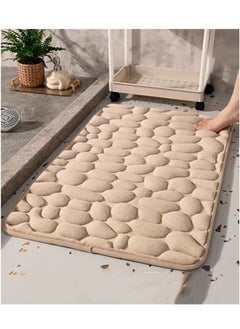 Kutis 1-Piece Bathroom Non-slip Bath Rug Stone Textured Floor Mat Velvet Fabric Camel 60x40 Centimeter  - Image 2