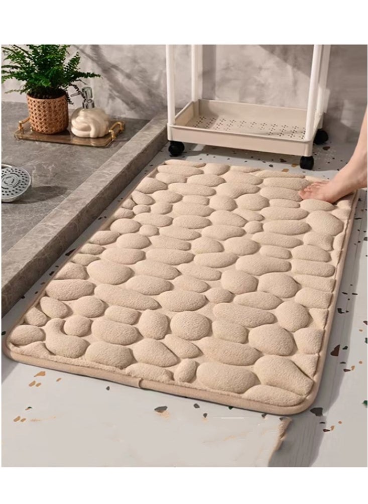 Kutis 1-Piece Bathroom Non-slip Bath Rug Stone Textured Floor Mat Velvet Fabric Camel 60x40 Centimeter  - Image 2