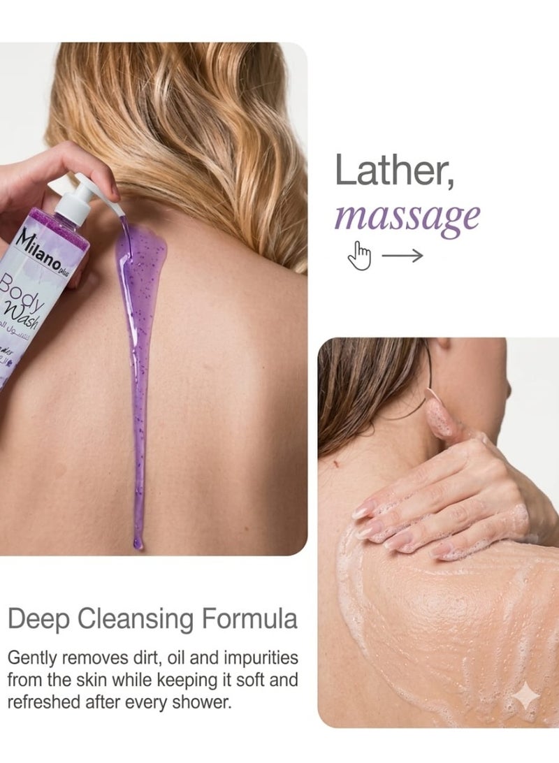 Milano Plus Body Wash With Granules For Better Exfoliation And Deep Cleansing Lavender 1200ml - Image 4