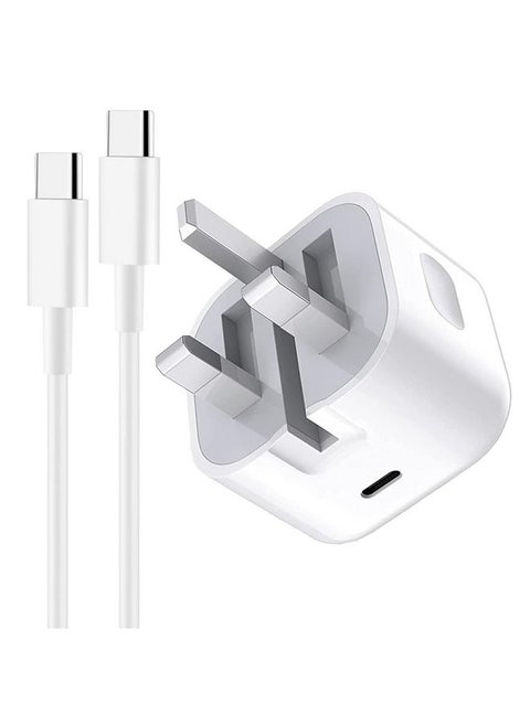 USB C Plug and Cable 20W Fast Charging For iPhone 15,16,16 Plus,16 Pro,16 Pro Max, Macbook Pro, PD Power Adapter and USB C to C Cable, Compatible with iPad Pro/Air/mini, Samsung Galaxy
