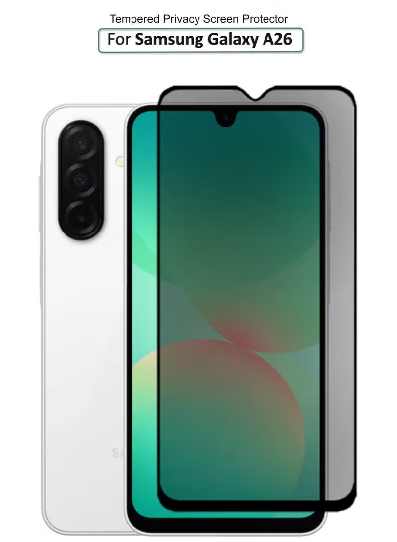 يويو تيك واقي شاشة لهاتف Samsung Galaxy A26 5G (إصدار 2025) مصنوع من الزجاج المقسى (Tempered Glass) بصلابة 9H، يتميز بخصائص حماية الخصوصية (مضاد للتجسس) ووضوح عالٍ (HD) ومقاومة للخدش. - Image 1