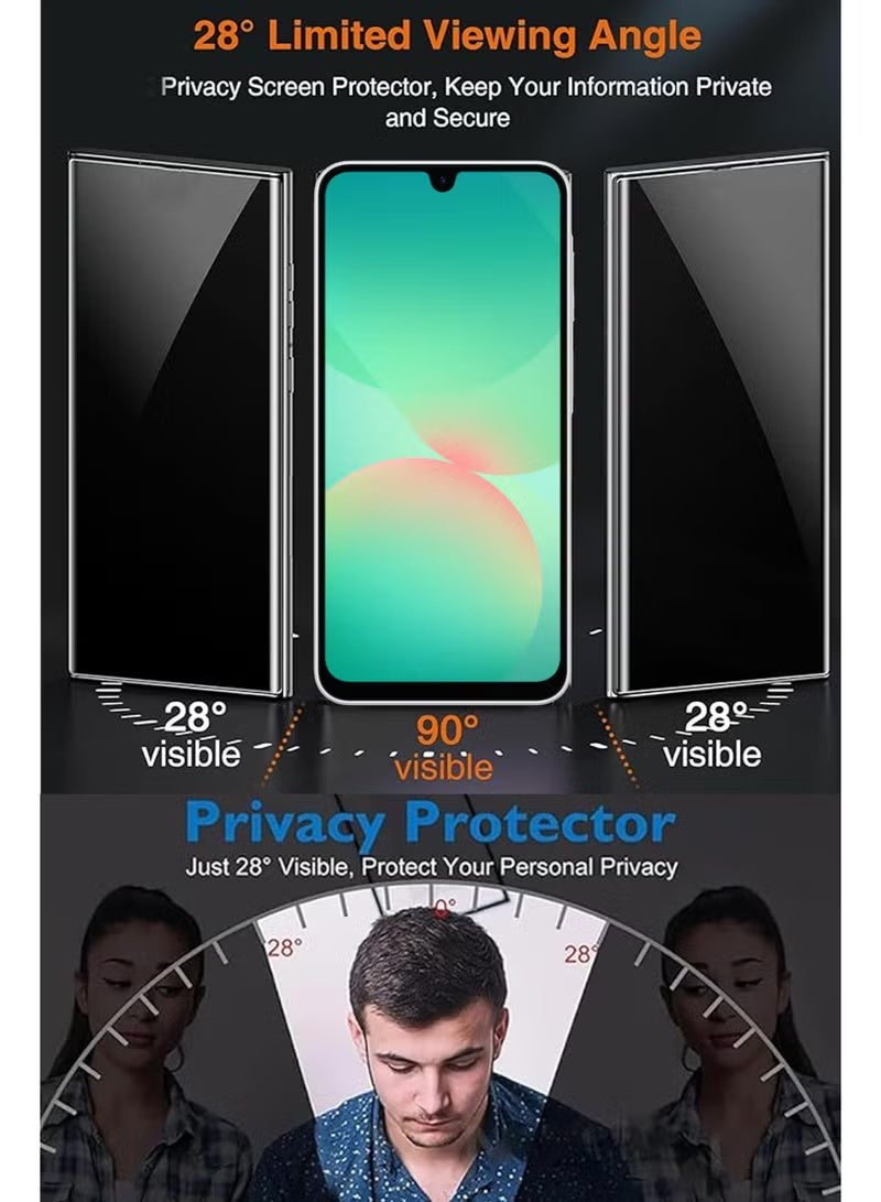 يويو تيك واقي شاشة لهاتف Samsung Galaxy A26 5G (إصدار 2025) مصنوع من الزجاج المقسى (Tempered Glass) بصلابة 9H، يتميز بخصائص حماية الخصوصية (مضاد للتجسس) ووضوح عالٍ (HD) ومقاومة للخدش. - Image 2