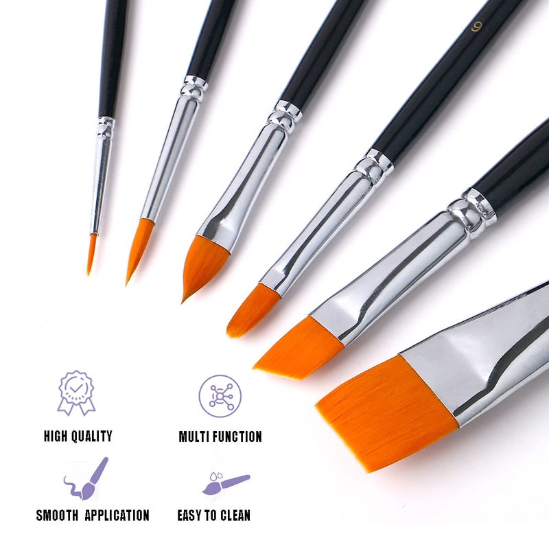 Bowitzki Face Paint Brush Set, 6pcs Artist Brushes for Body Face Painting,Acrylic Painting Watercolor Oil Gouache - Image 2