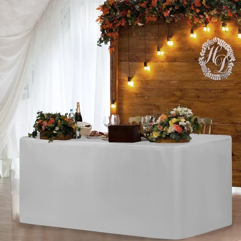 Holidayideas Fitted Silver Grey Table Covers - 96 X 30 Inch - 2 Pack Rectangle Tablecloths For 8 Foot Folding Tables  Polyester Fabric Table Cloth For Parties  Farmers Market  Trade Show - Image 5