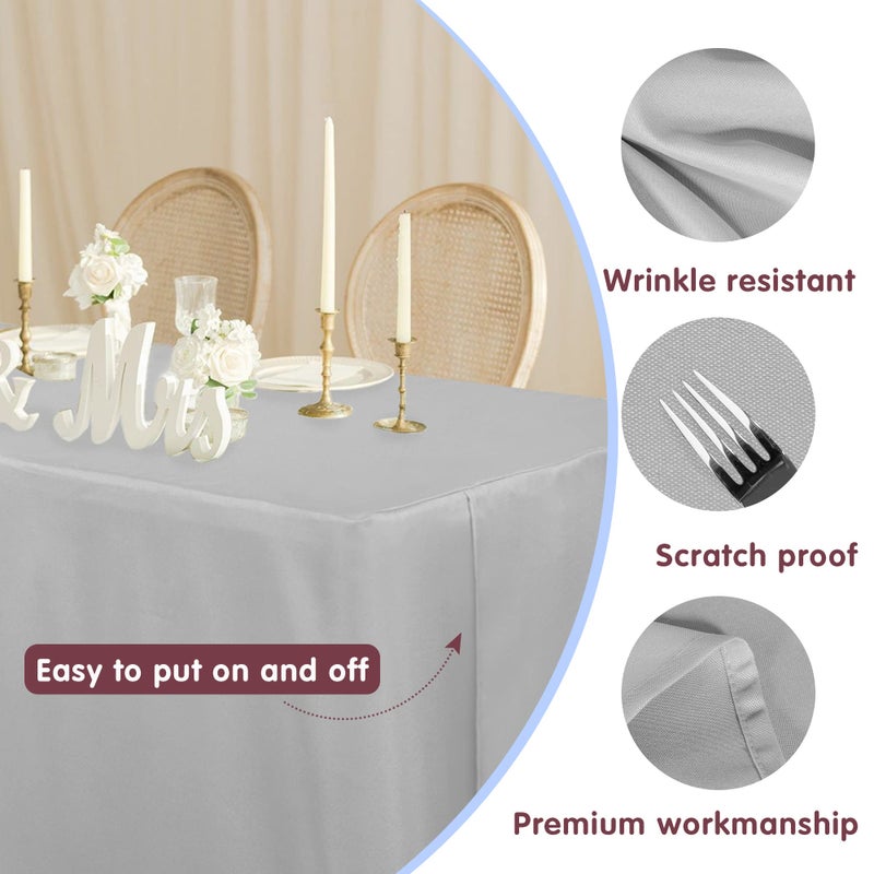 Holidayideas Fitted Silver Grey Table Covers - 96 X 30 Inch - 2 Pack Rectangle Tablecloths For 8 Foot Folding Tables  Polyester Fabric Table Cloth For Parties  Farmers Market  Trade Show - Image 2