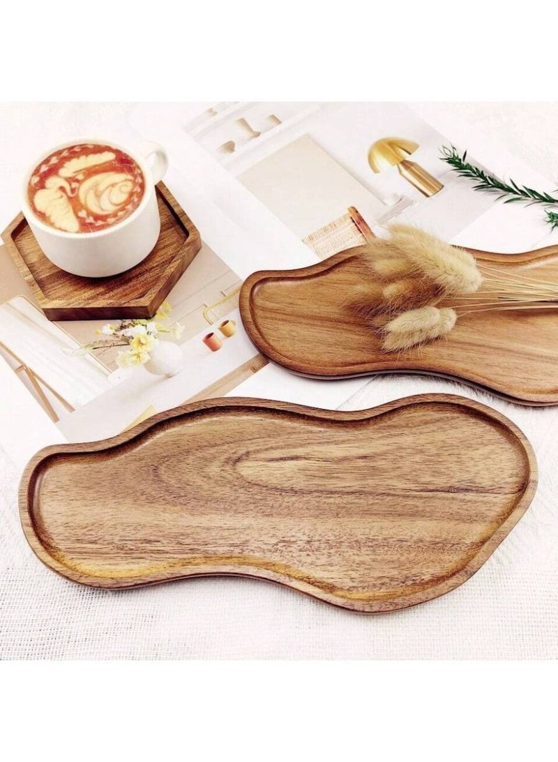 صينية تقديم خشبية طبيعية بتصميم سحابي مبتكر مع قاعدة أكواب سداسية، أطباق خشبية فاخرة لتقديم القهوة وتنسيق المجوهرات وديكور المنزل العصري والأنيق - Image 2