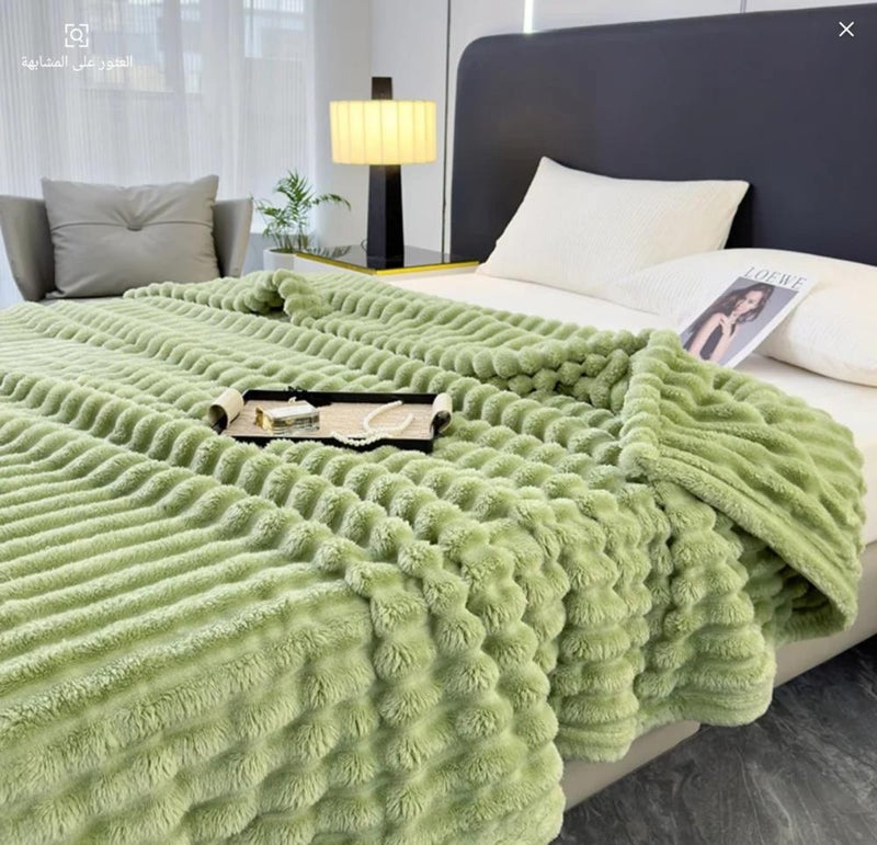 QUINTUS Flannel Heavy Weight Soft Blanket - Large Size - Blue/Green/Beige - Image 1