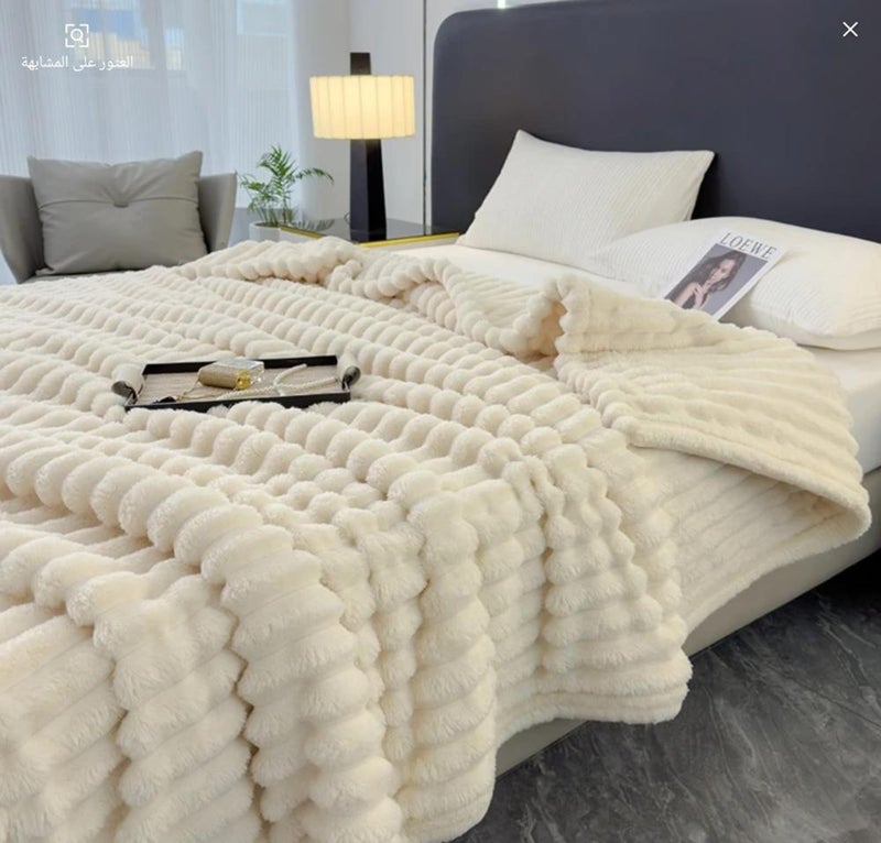 QUINTUS Flannel Heavy Weight Soft Blanket - Large Size - Blue/Green/Beige - Image 3