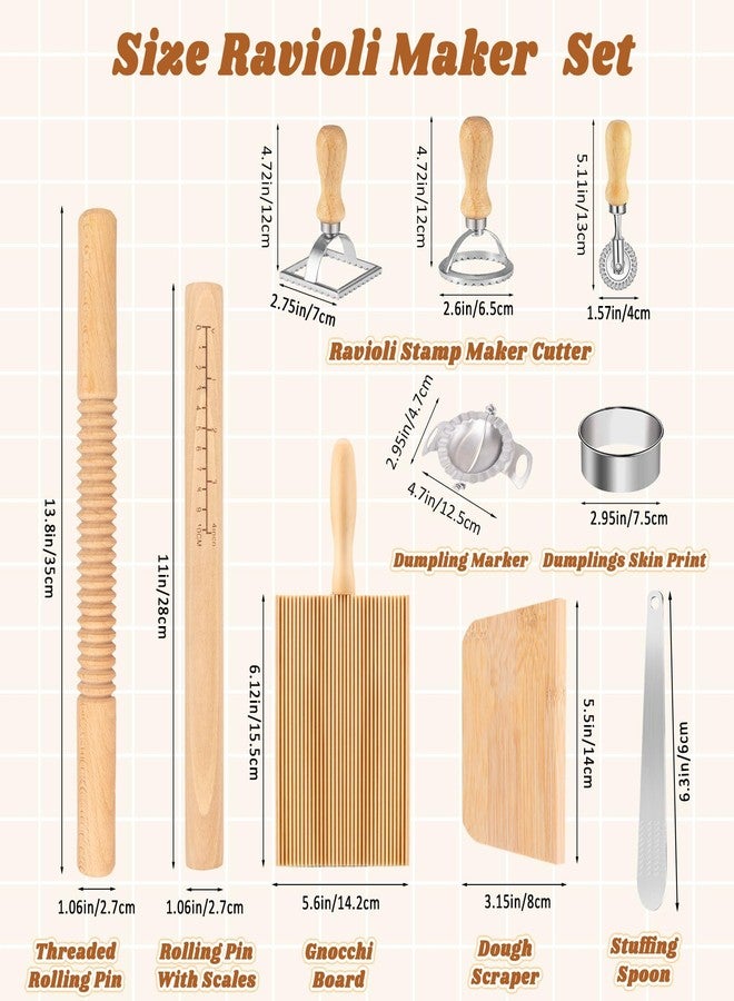 WodGod 10 Pcs Pasta Making Tools Set, Manual Pierogi Maker, Ravioli Stamp Cutter, Wooden Rolling Pin, Dough Scraper, Gnocchi Board, 5 Ravioli Stamp Maker Cutter - Image 2