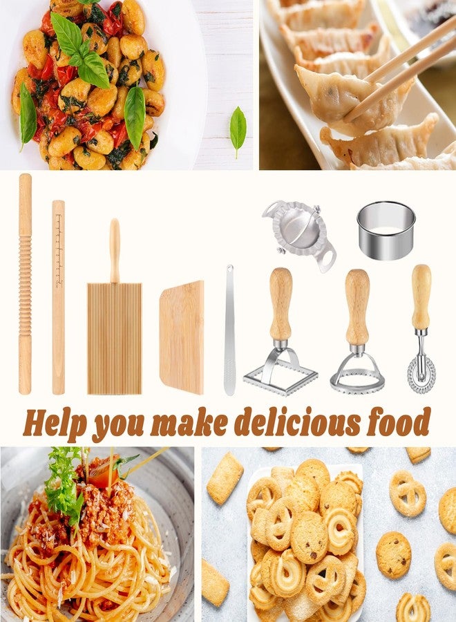 WodGod 10 Pcs Pasta Making Tools Set, Manual Pierogi Maker, Ravioli Stamp Cutter, Wooden Rolling Pin, Dough Scraper, Gnocchi Board, 5 Ravioli Stamp Maker Cutter - Image 4