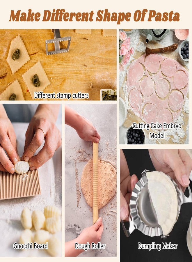 WodGod 10 Pcs Pasta Making Tools Set, Manual Pierogi Maker, Ravioli Stamp Cutter, Wooden Rolling Pin, Dough Scraper, Gnocchi Board, 5 Ravioli Stamp Maker Cutter - Image 3