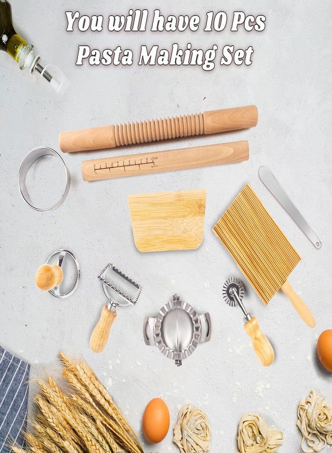 WodGod 10 Pcs Pasta Making Tools Set, Manual Pierogi Maker, Ravioli Stamp Cutter, Wooden Rolling Pin, Dough Scraper, Gnocchi Board, 5 Ravioli Stamp Maker Cutter - Image 5