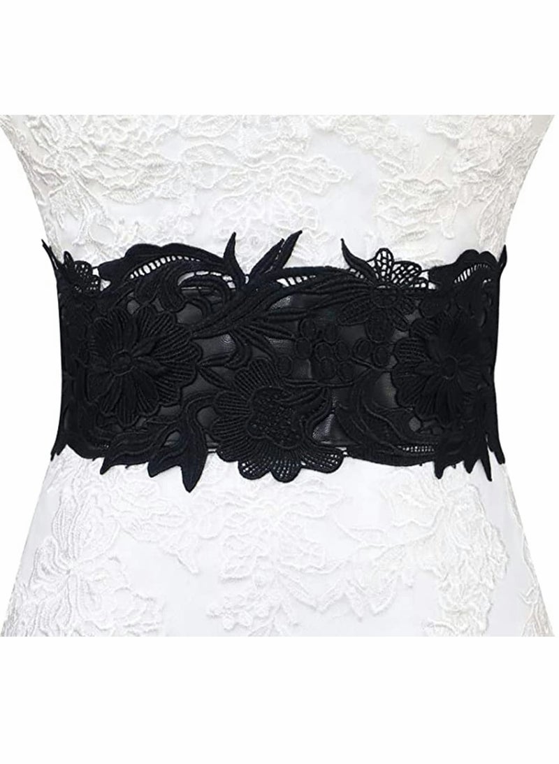 Lace Waist Belt Wide Faux Leather Bow Tie Corset Belts Elastic Wrap Around Bands - Image 5