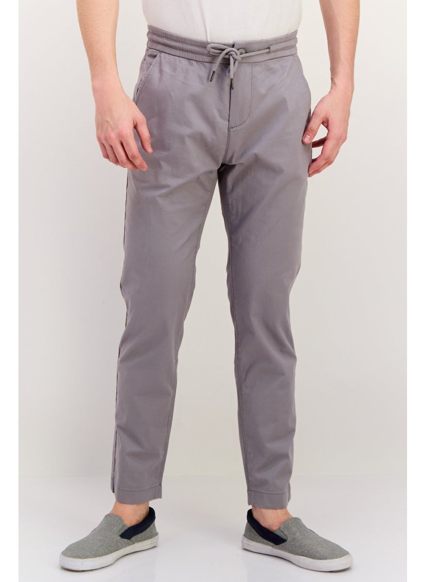 ESPRIT Men Regular Fit Plain Straight Leg Pants, Grey  - Image 1