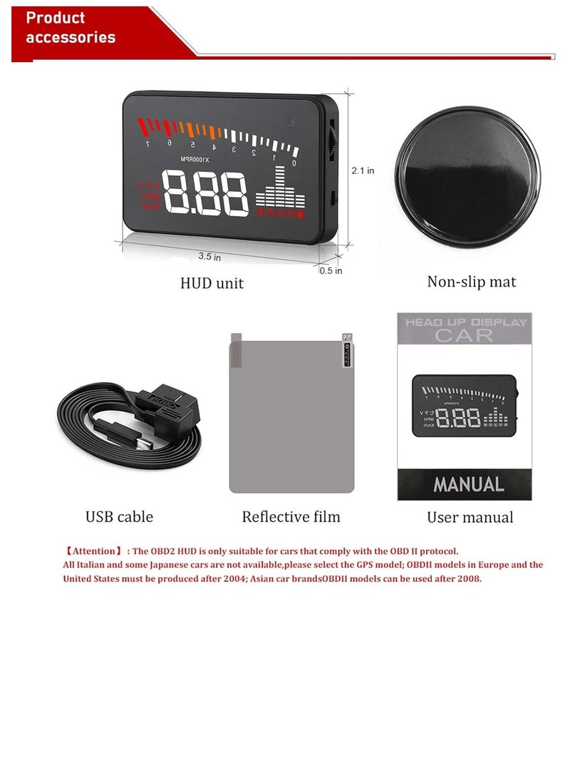 Generic HD Heads Up Display with Digital Speedometer Temp Altitude Direction Warning for Most Cars Post 2008  - Image 5