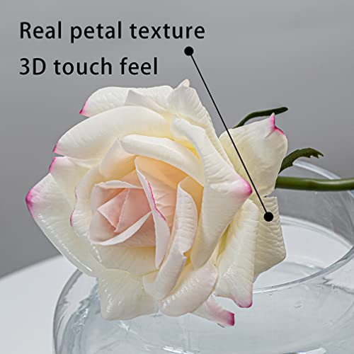 DUYONE Artificial Roses Single Stem 10pcs Fake Silk Flower Arrangement Bouquet Real Touch for Home Party Wedding Decoration(White) - Image 3