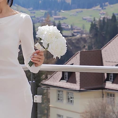 DUYONE Artificial Roses Single Stem 10pcs Fake Silk Flower Arrangement Bouquet Real Touch for Home Party Wedding Decoration(White) - Image 4