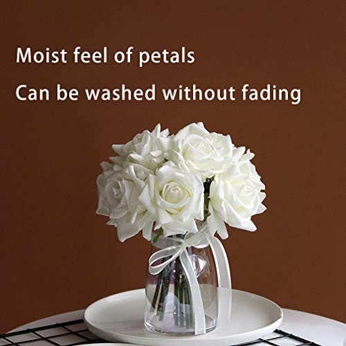 DUYONE Artificial Roses Single Stem 10pcs Fake Silk Flower Arrangement Bouquet Real Touch for Home Party Wedding Decoration(White) - Image 2