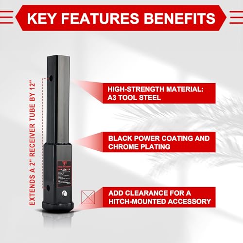 TYT Trailer Hitch Extension 18" inch, Trailer Extender for 2-inch Receiver with 5/8" Advanced Hitch Pin Lock 2-Pack, 5000 lbs GTW / 500 lbs TW - Image 3