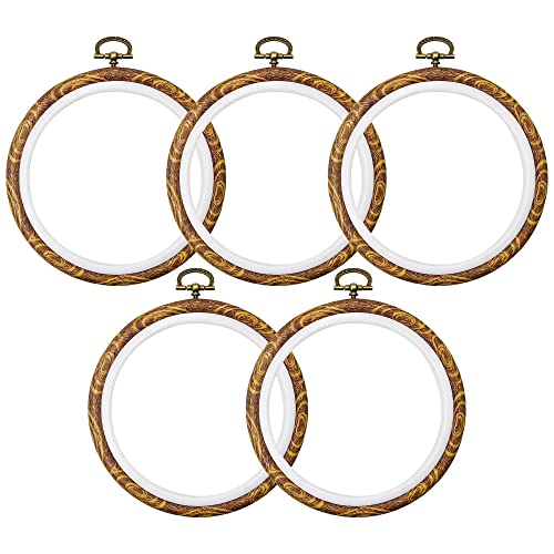 GuoFa Embroidery Hoops 5 Inch 5PCS Round Cross Stitch Hoops Imitated Wood Grain Embroidery Rings for Craft Sewing Needlework - Image 1