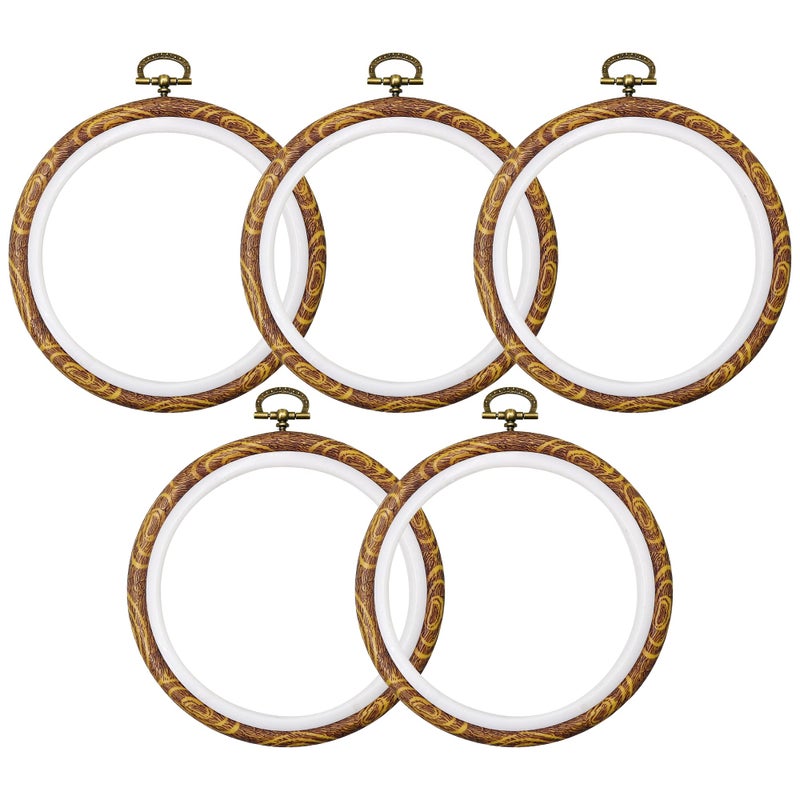 GuoFa Embroidery Hoops 5 Inch 5PCS Round Cross Stitch Hoops Imitated Wood Grain Embroidery Rings for Craft Sewing Needlework - Image 3