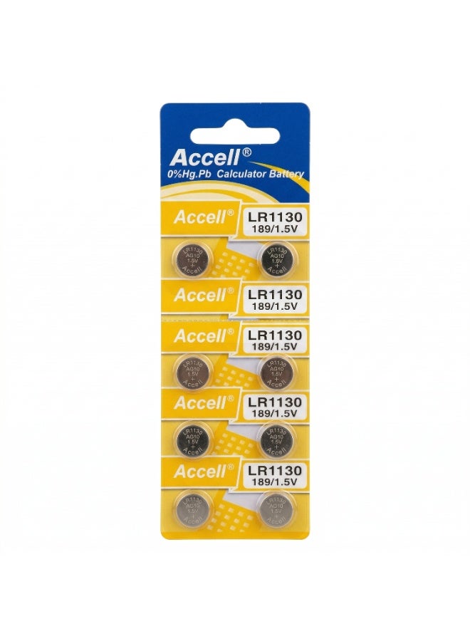 اكسيل بطارية Accell LR1130 AG10 1.5 فولت (10 قطع) – بطارية زر قلوية ممتازة للحاسبات والساعات والإلكترونيات - Image 1