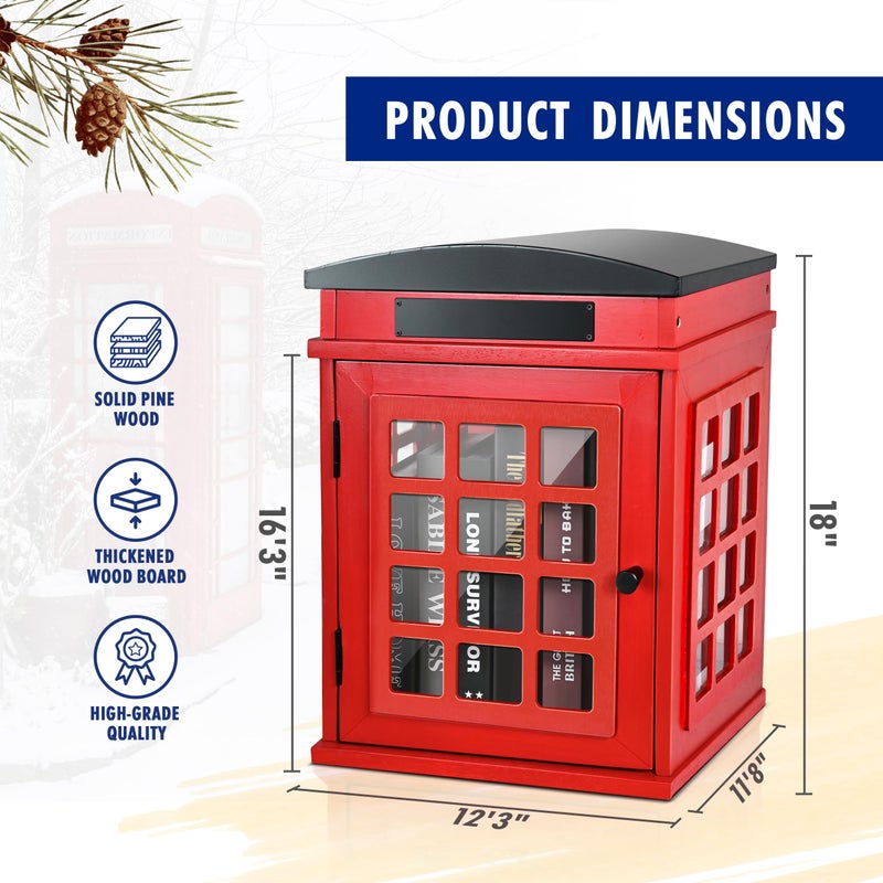 BGCTM Outdoor Book Sharing Box, Waterproof Tin Roof Wooden Book Exchange Cabinet for Communities, Neighborhoods, and Schools, DIY Literature Storage for Books, Magazines, and Art (Red Tel. Booth) - Image 4