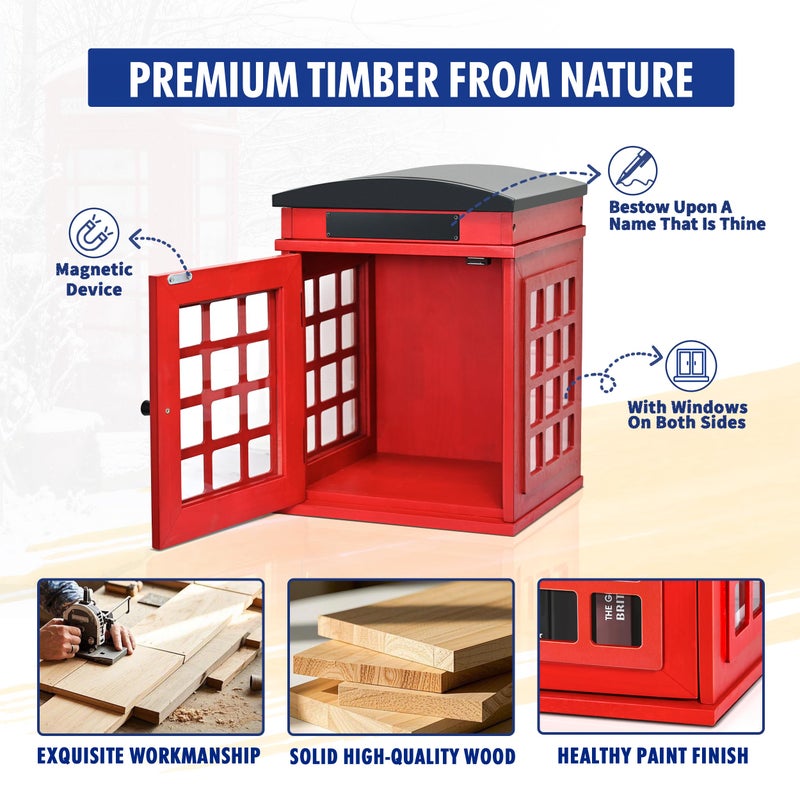 BGCTM Outdoor Book Sharing Box, Waterproof Tin Roof Wooden Book Exchange Cabinet for Communities, Neighborhoods, and Schools, DIY Literature Storage for Books, Magazines, and Art (Red Tel. Booth) - Image 2
