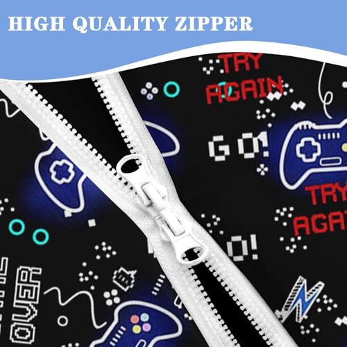 Nesker Zipper Bedding Twin Black Game Zip Up Bedding Set for Boys and Kids, Neon Gaming Gaepad 3 Pcs Comforter Bed in a Bag with Fitted Sheet and 2 Pcs Pillowcases - Image 3